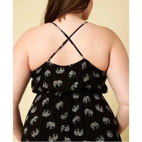 GILLI  Plus Size Sleeveless Tiered Elephant Print Midi Dress SKU# XAD2156-4-black-white-animal-6